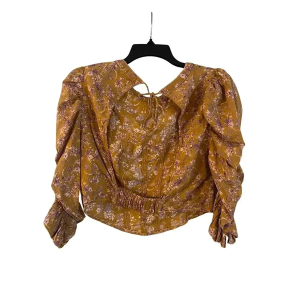 Free People Monica Top Corset Style Back Cut Out 3/4 Sleeve Shirt Size Large - Picture 2 of 7